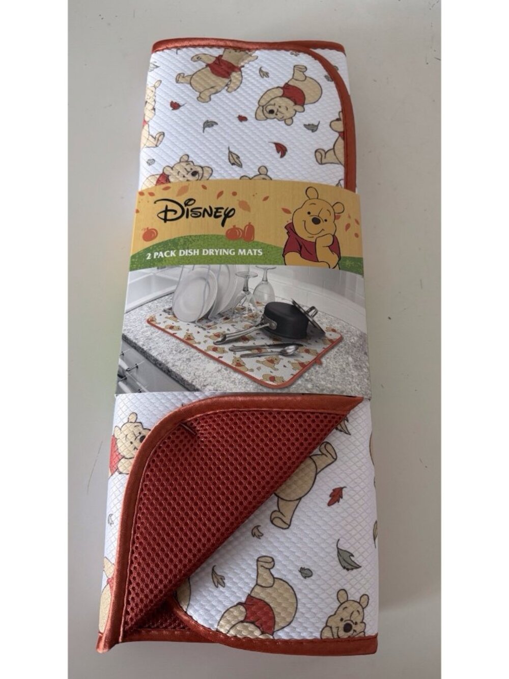 2 Pack Disney Winnie The Pooh Autumn Fall Leaves Dish Drying Mats 16” X 18” NEW